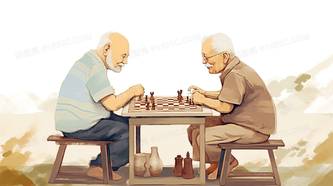 下象棋的老大爷人物插画