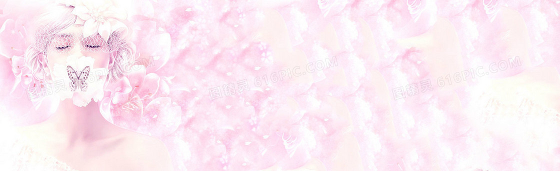 粉色温馨美女蝴蝶背景banner