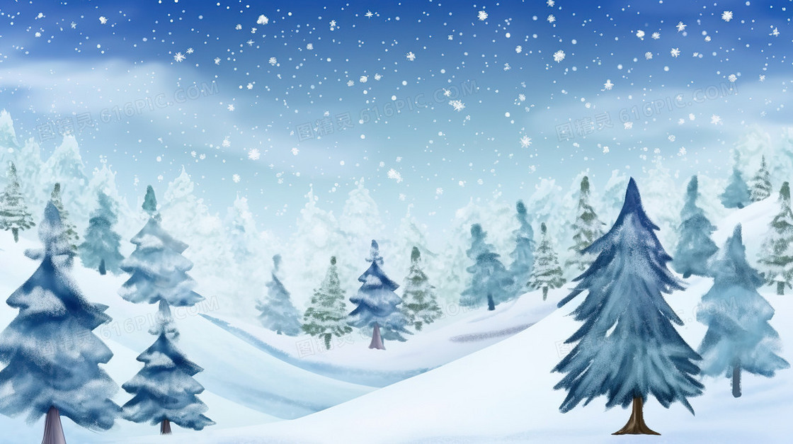 卡通风唯美冬至雪景