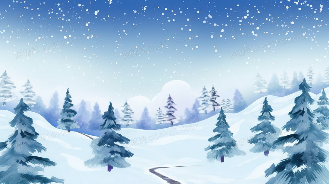 卡通风唯美冬至雪景