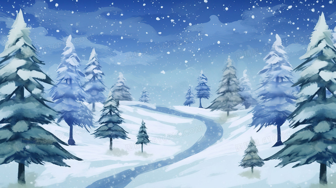 卡通风唯美冬至雪景