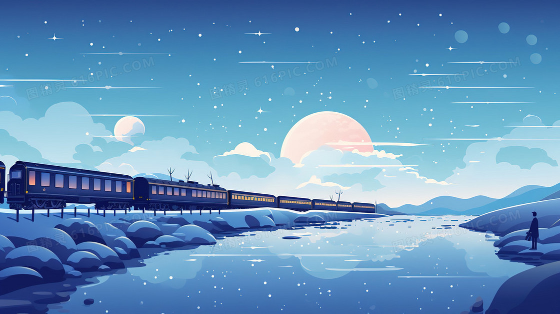 唯美夜景下桥梁上行驶的列车