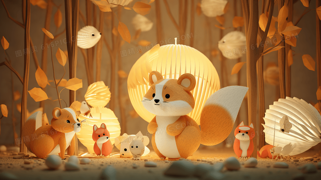 3D立体可爱卡通狐狸小动物插画