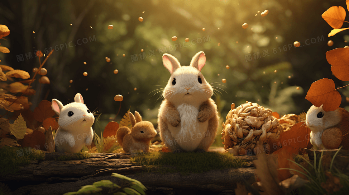 3D立体可爱卡通兔子小动物插画