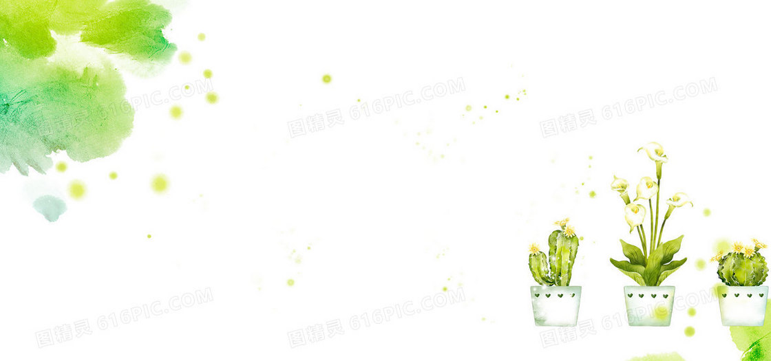 水彩图案与盆里的花卉背景