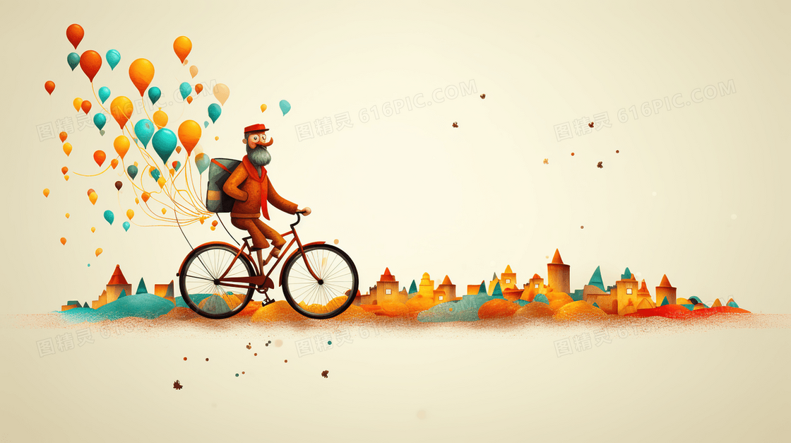自行车骑行日卡通插画