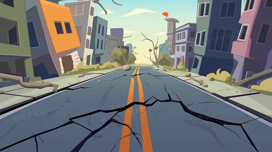 道路破坏自然灾害插画