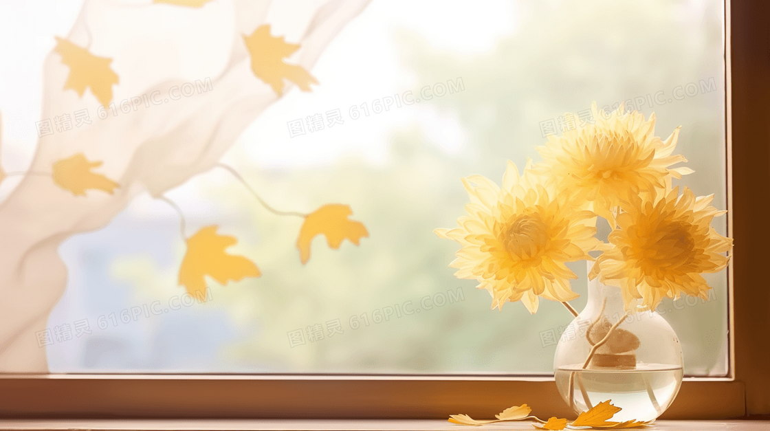 唯美桌面上的菊花秋季插画