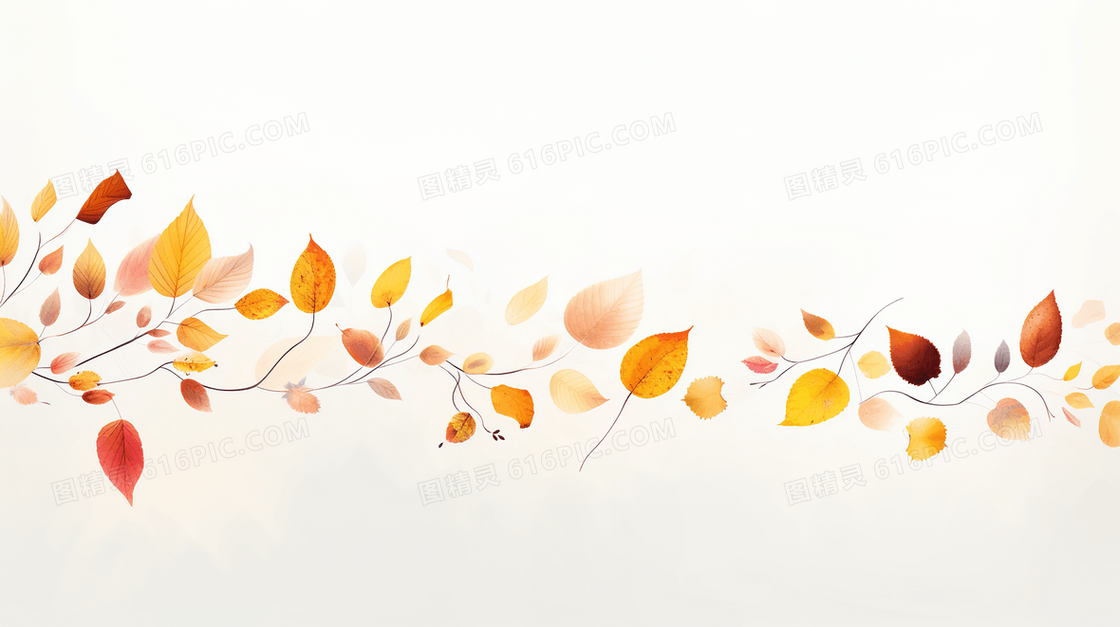 唯美秋季黄色树叶插画