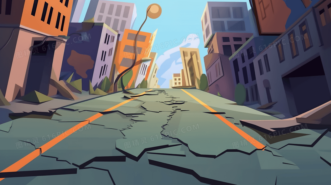 道路破坏自然灾害插画