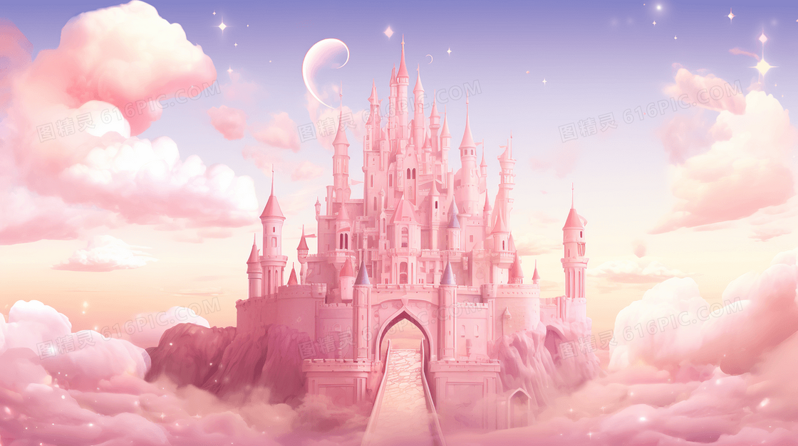 唯美粉色系城堡插画