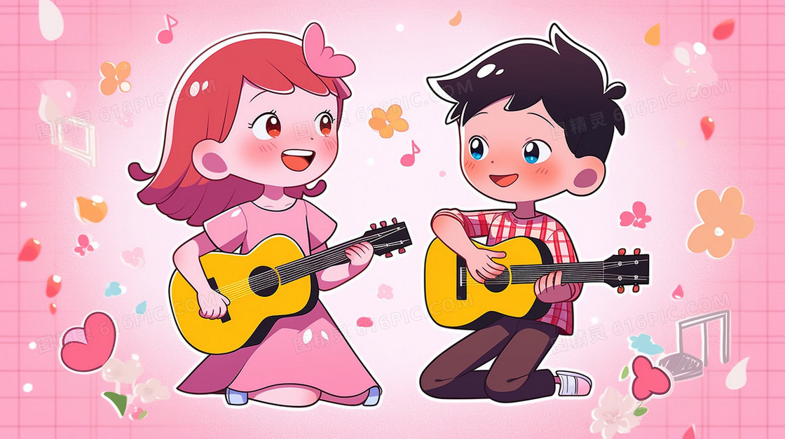 卡通儿童唱歌手账风插画