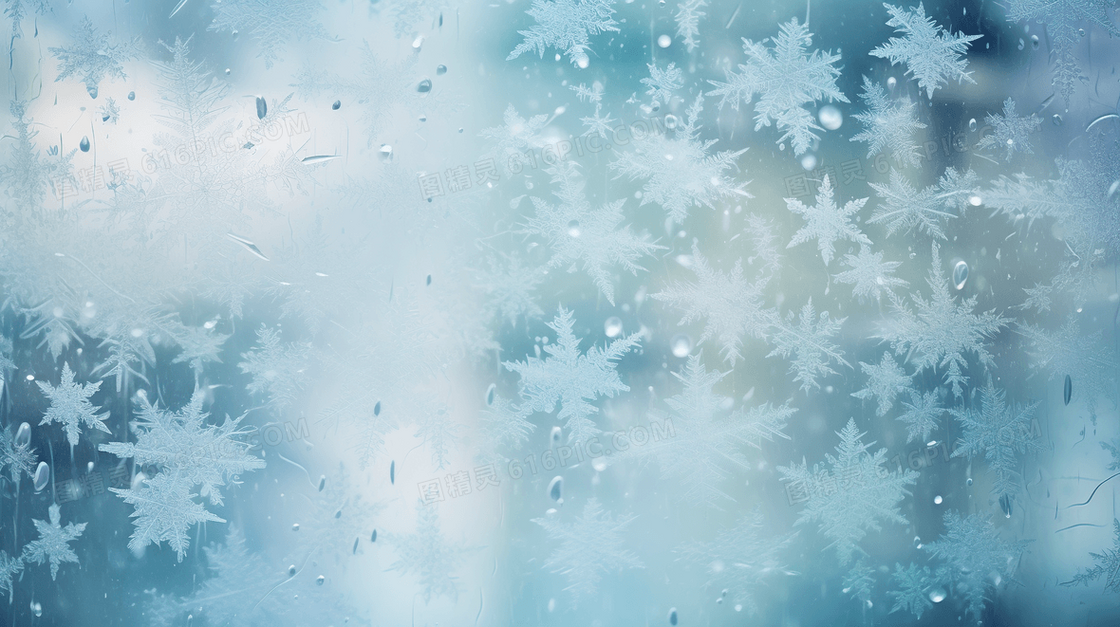 冬天蓝色梦幻雪花纹理唯美插画