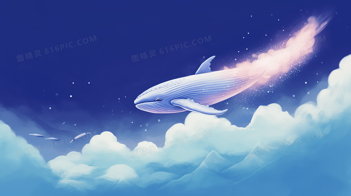 唯美梦幻空中的鲸鱼插画