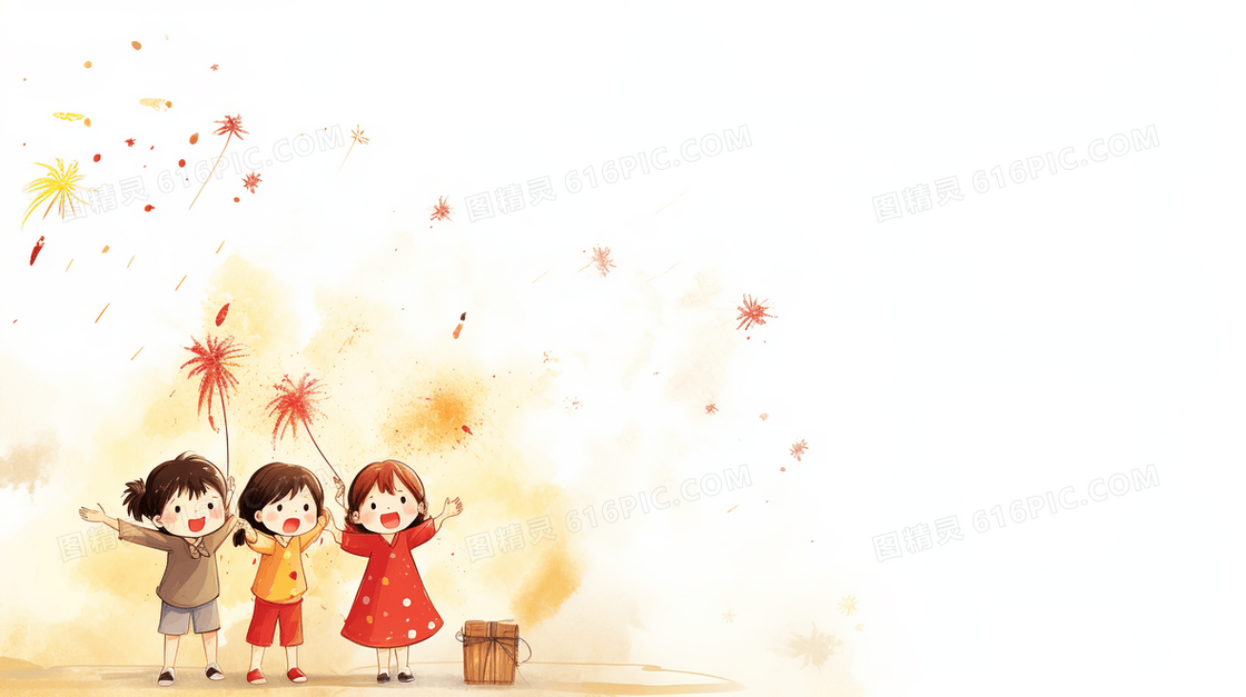 春节放烟花的小朋友插画