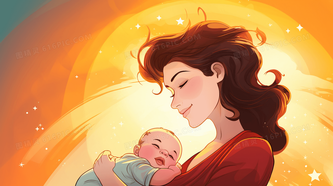 母婴母爱怀抱婴儿插画