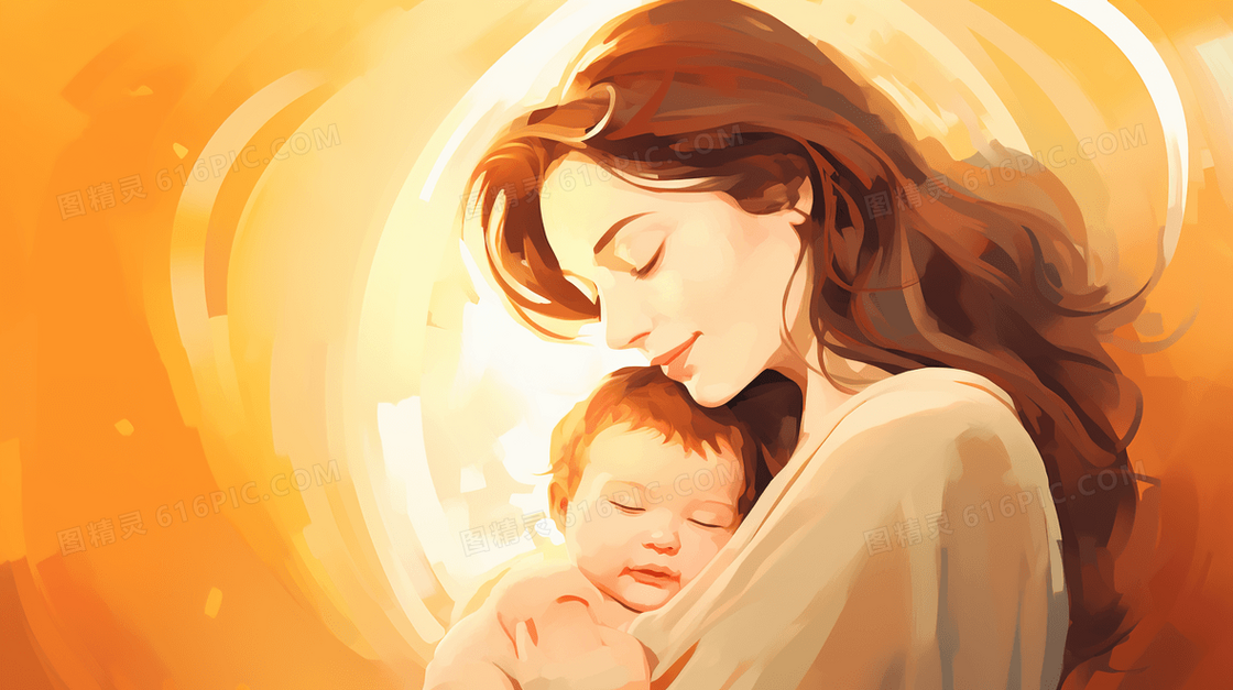母婴母爱怀抱婴儿插画