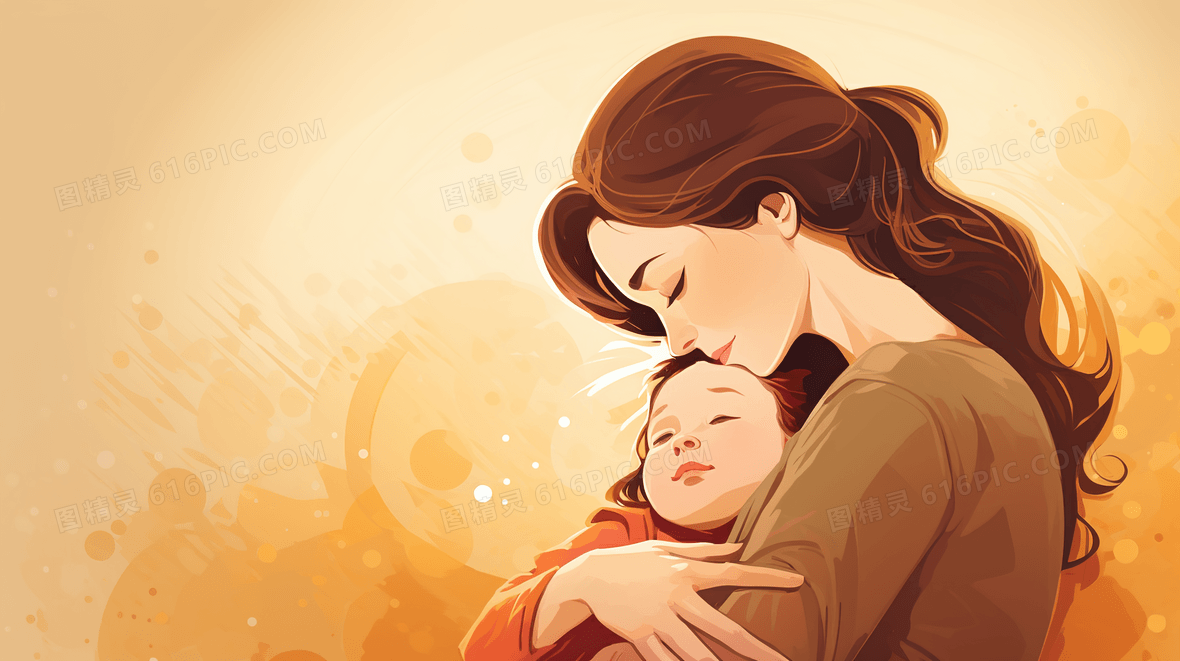 母婴温馨怀抱婴儿插画