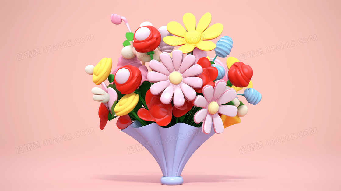 唯美七夕情人节花束插画