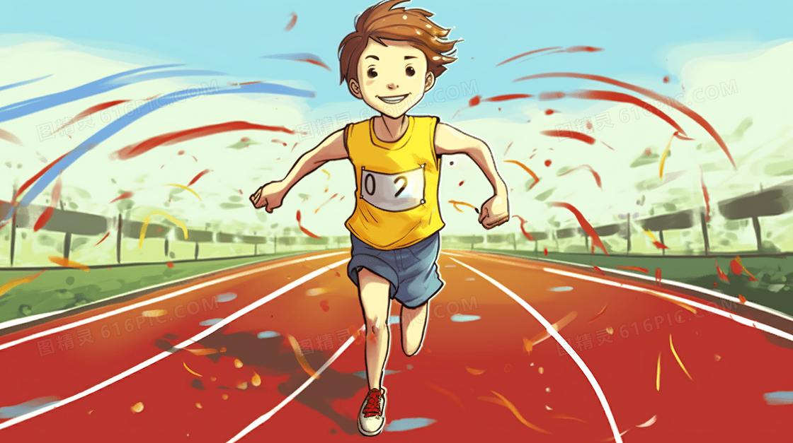 赛场上的跑步运动员卡通插画