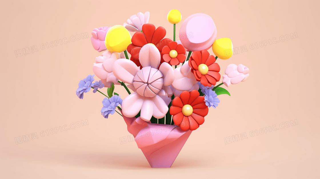 唯美七夕情人节花束插画