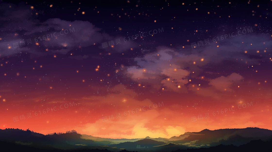 唯美夏日夜晚星空插画