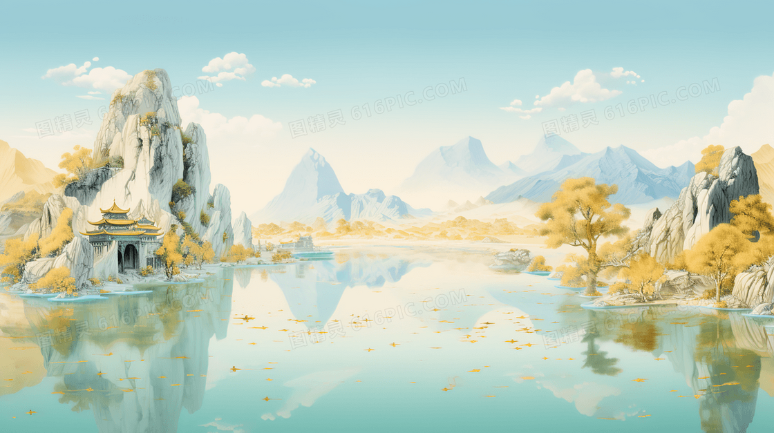 中国风唯美山水风景插画