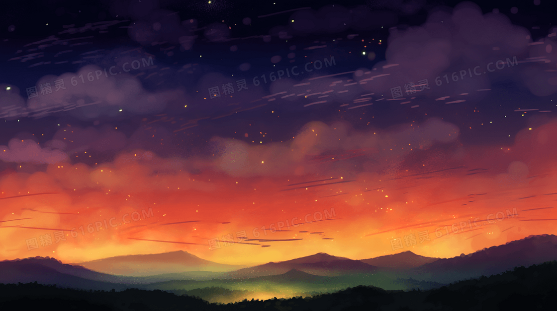 唯美夏日夜晚星空插画