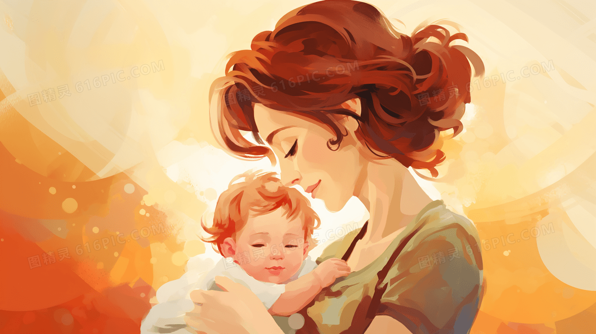 抱着婴儿的母亲卡通插画背景图片下载_2912x1632像素JPG格式_编号18rf7lnqz_图精灵