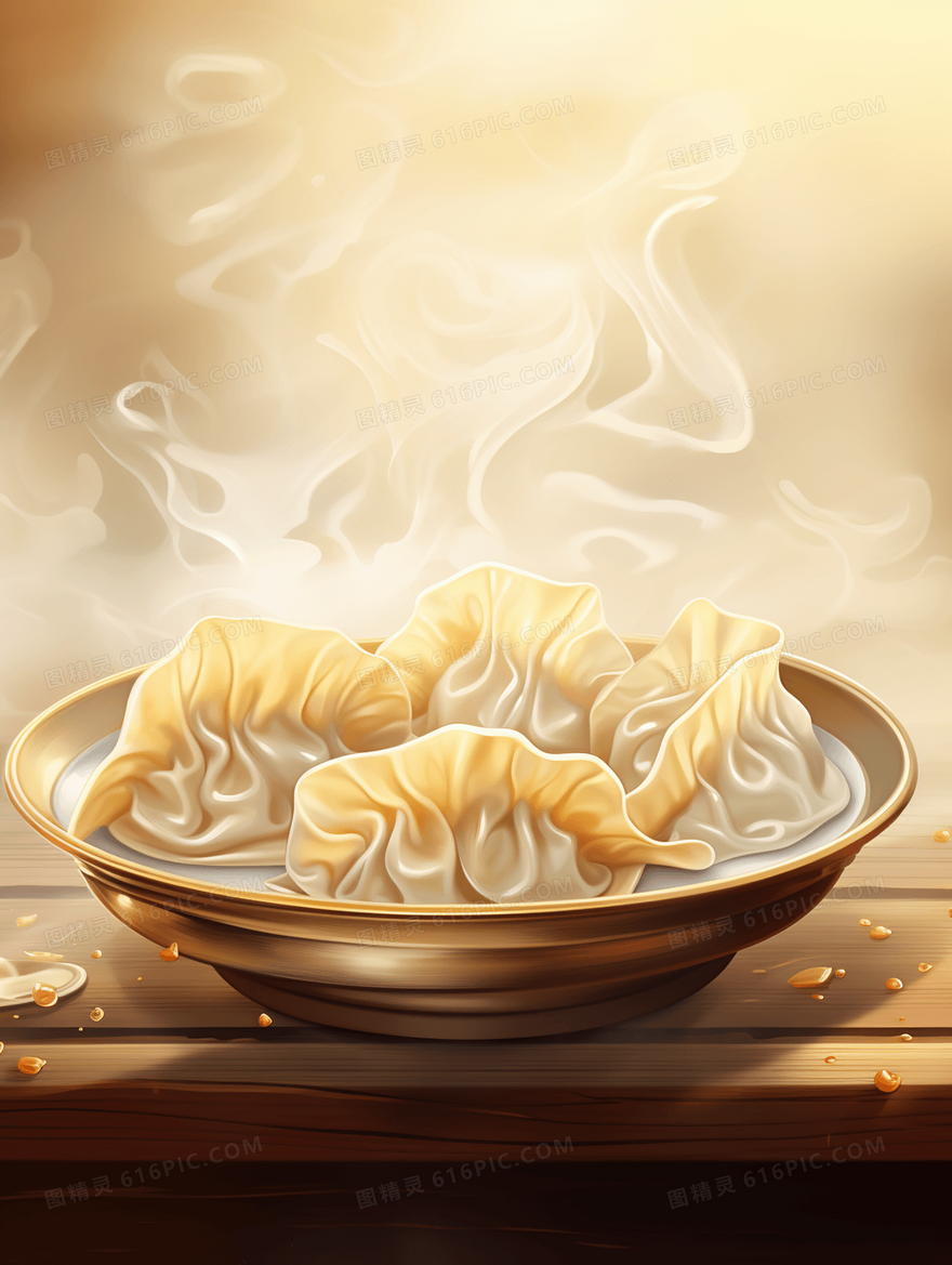 美味水饺春节节日插画