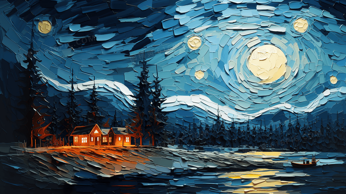 梵高画风秋季风景插画