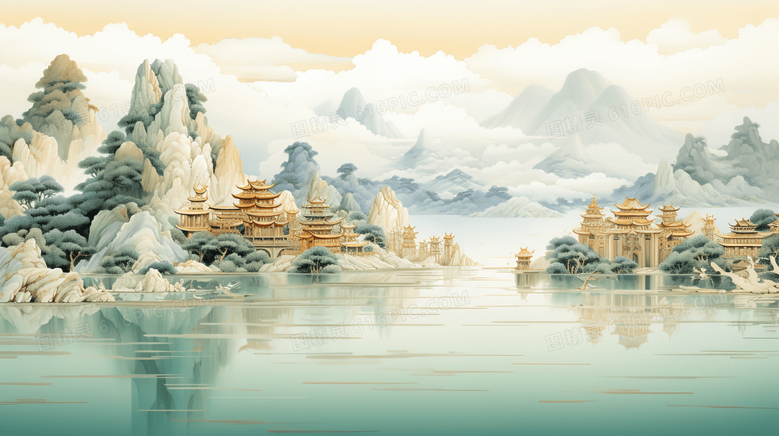 中国风唯美山水风景插画