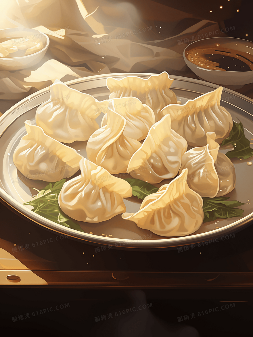 美味水饺春节节日插画