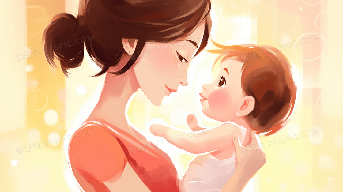 抱着婴儿的母亲卡通插画