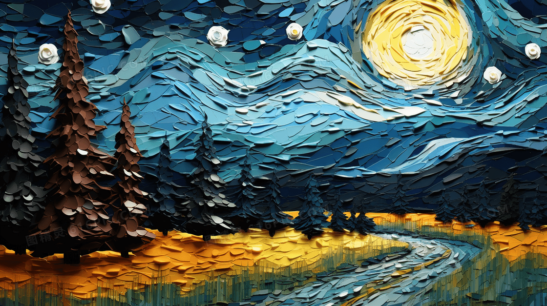 梵高画风秋季风景插画