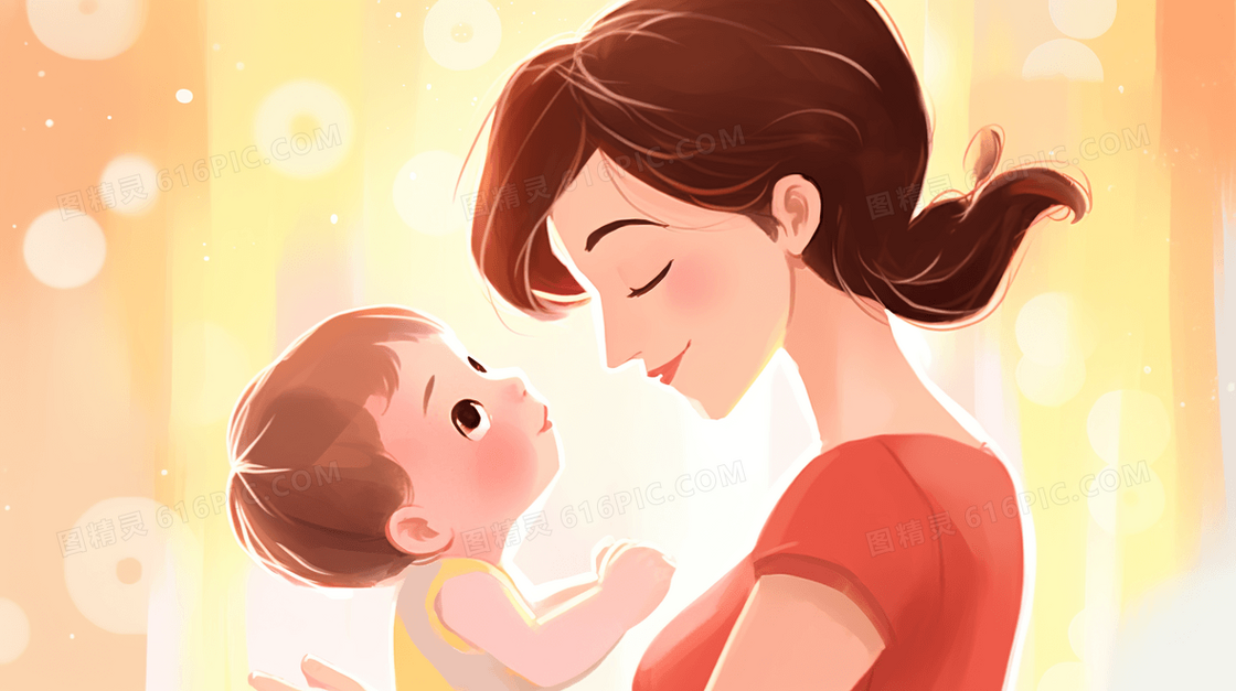 抱着婴儿的母亲卡通插画