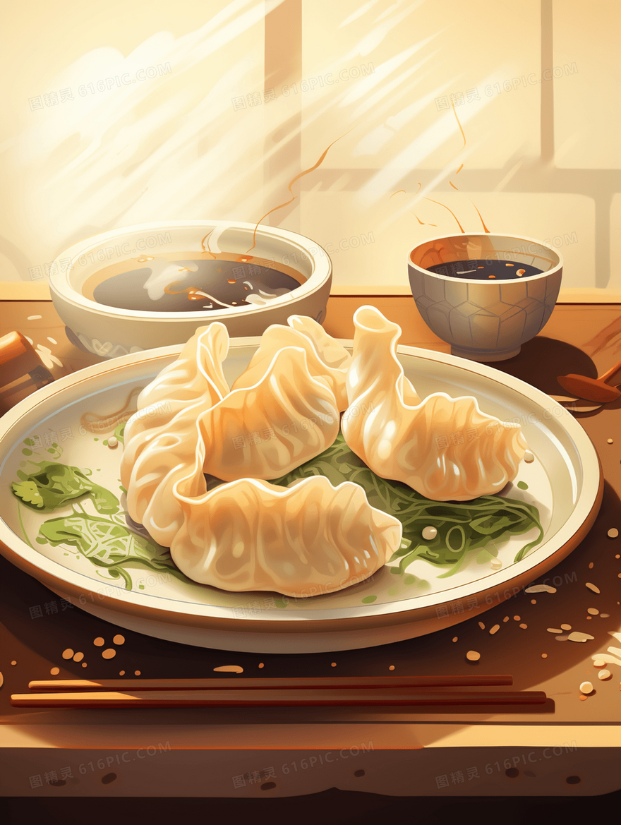 美味水饺春节节日插画