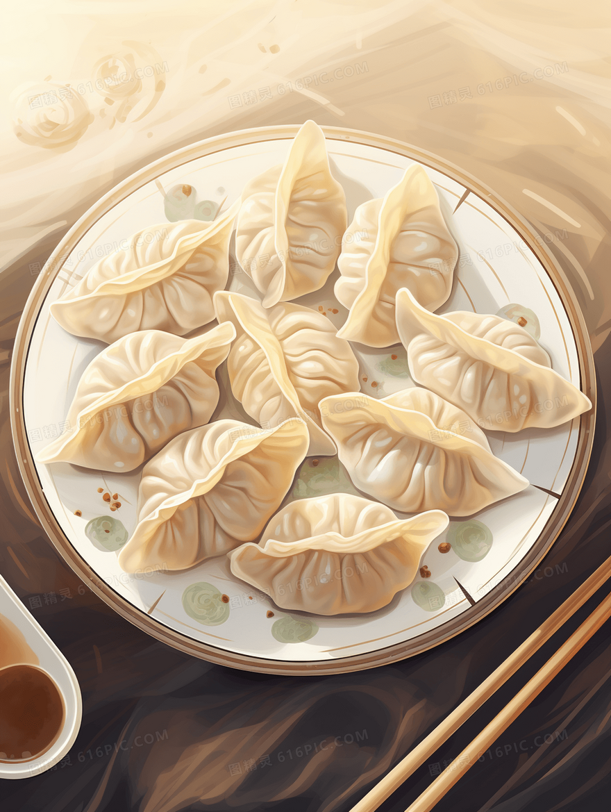 美味水饺春节节日插画