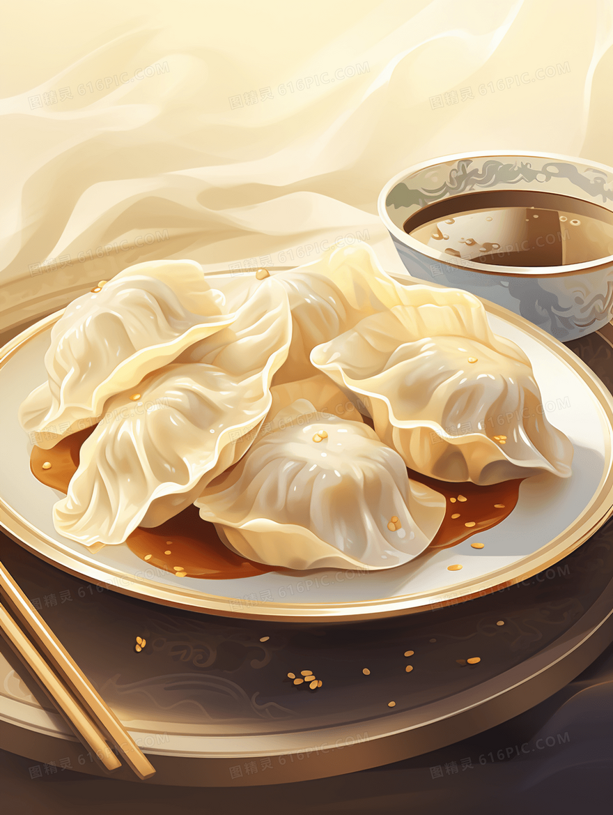 美味水饺春节节日插画