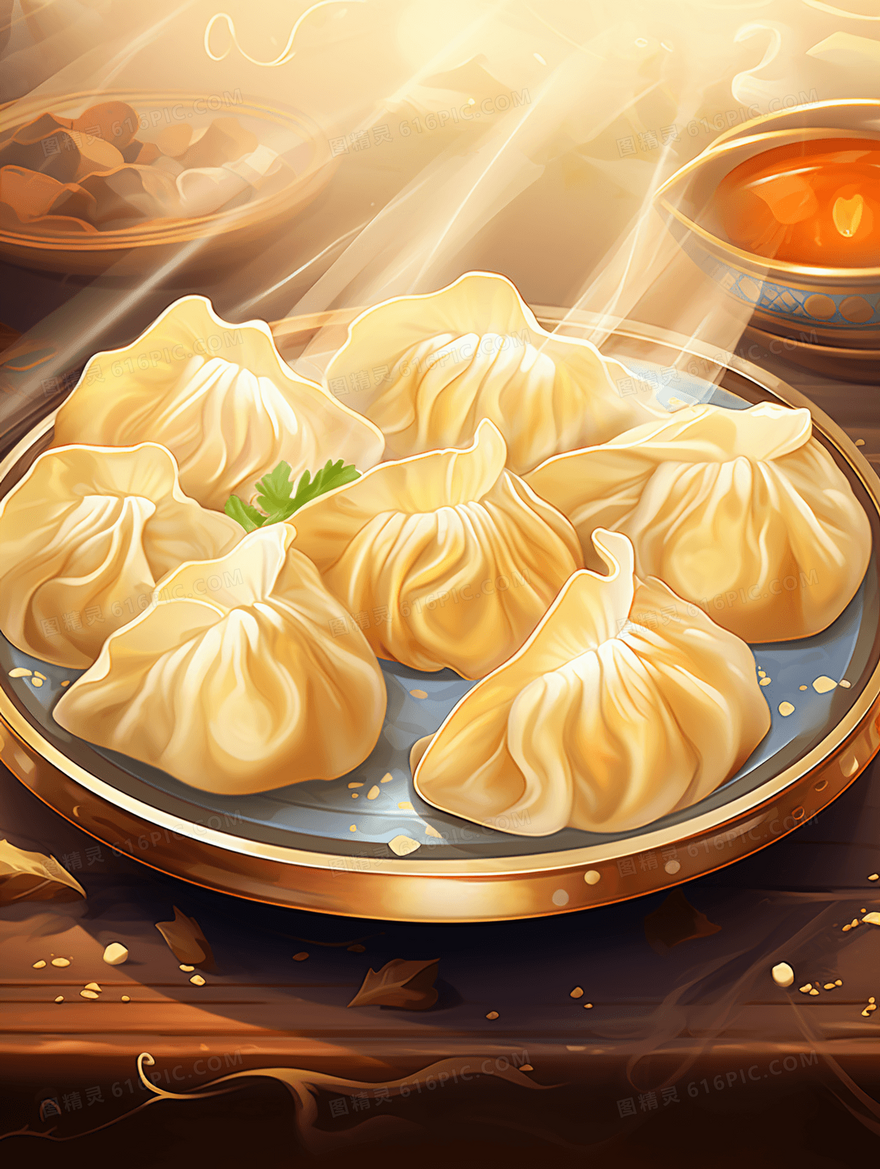 美味水饺春节节日插画