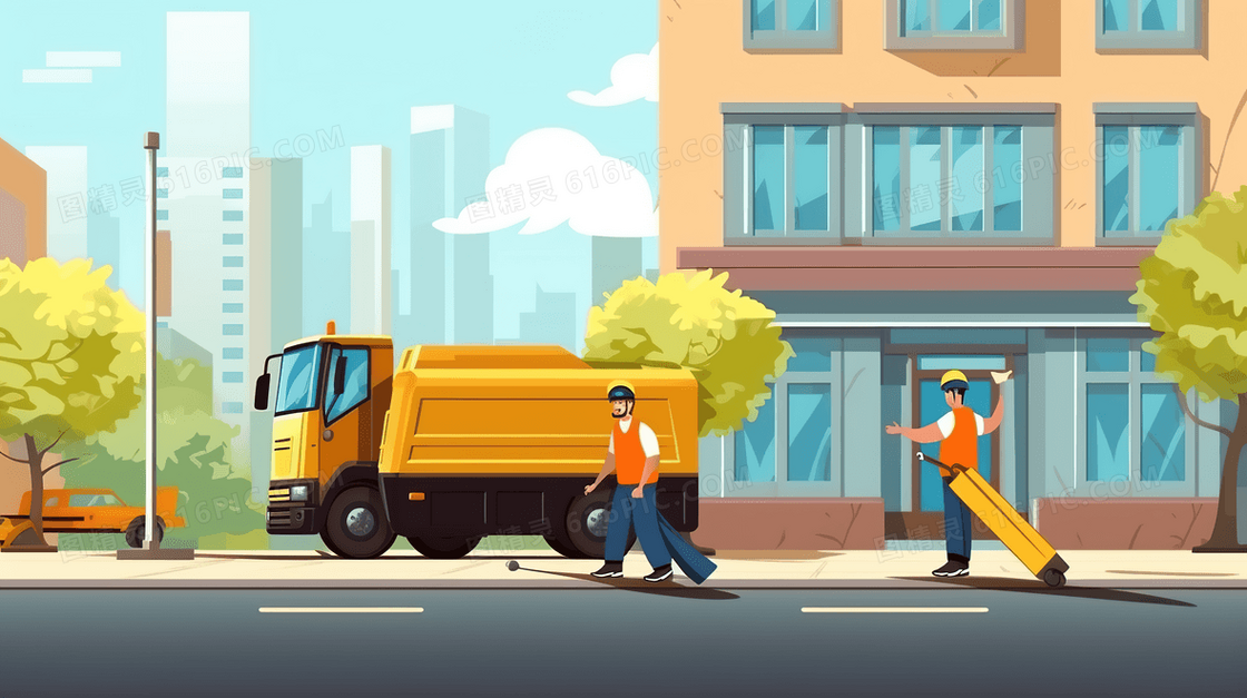 城市清洁工打扫卫生环卫工人卡通人物插画