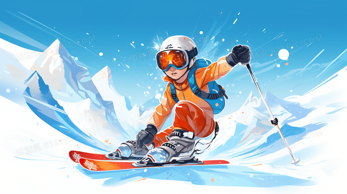 亚运会体育滑雪健身锻炼比赛人物插画