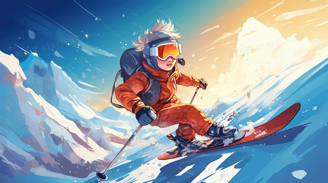 亚运会体育滑雪健身锻炼比赛人物插画