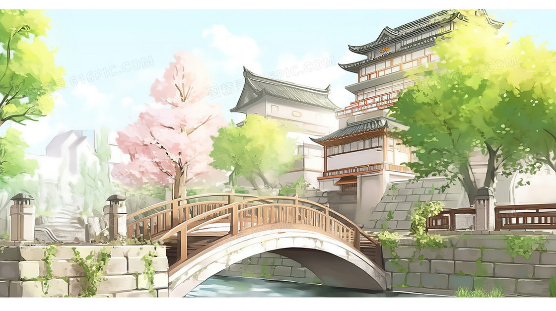 中国复古建筑插画