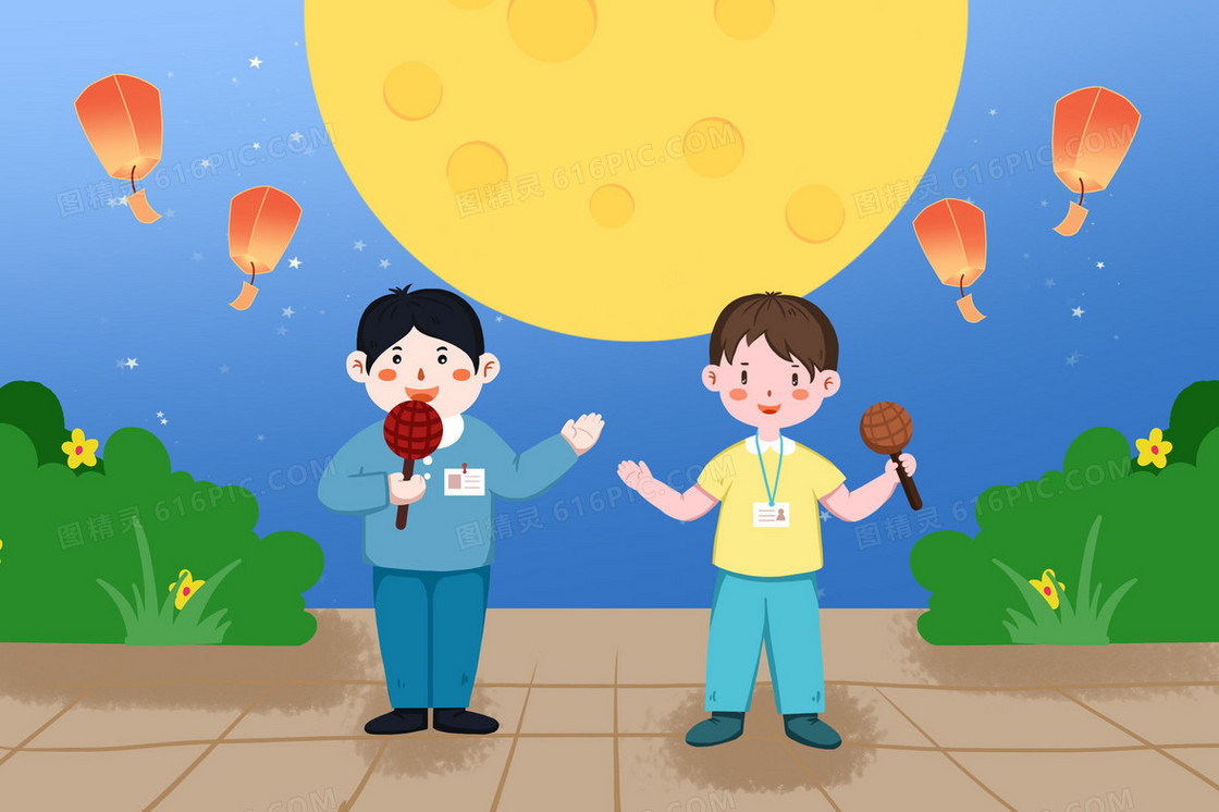 中秋节记者直播插画