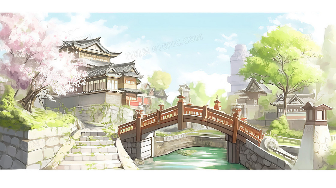 中国复古建筑插画