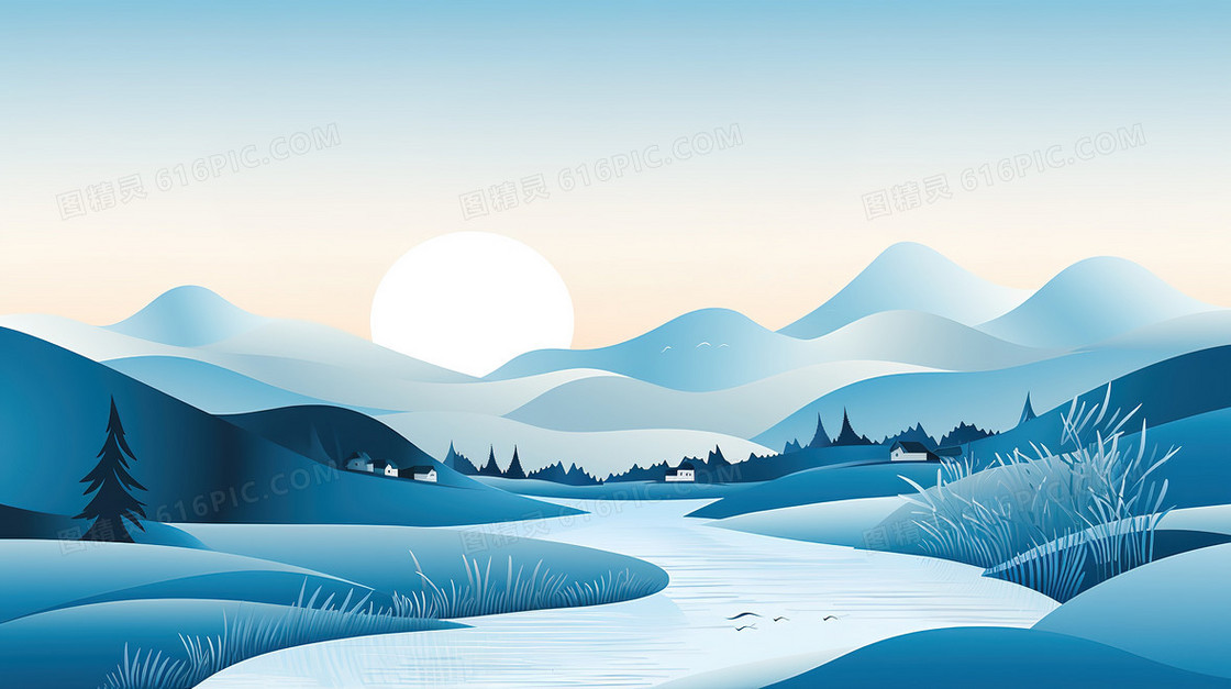 旁边美丽乡村风景插画