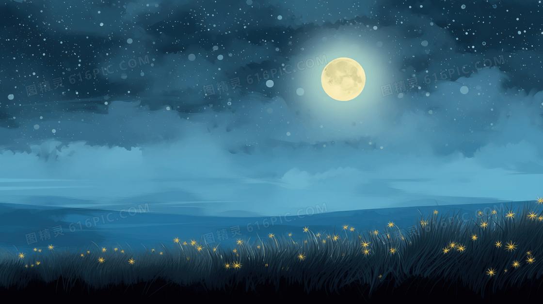 唯美夜晚星空插画