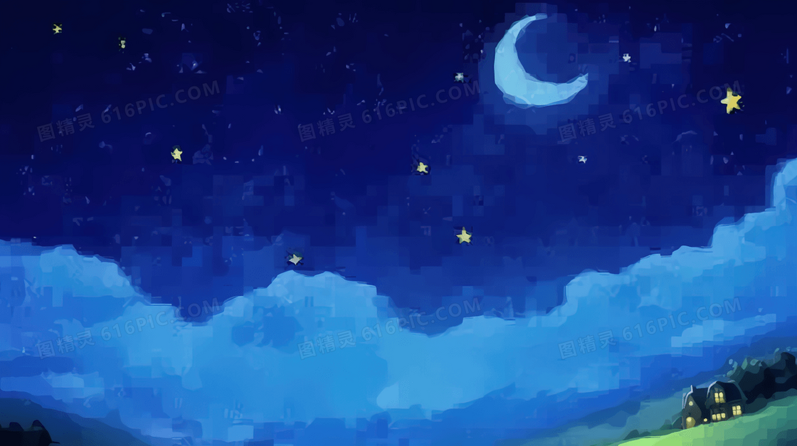 唯美夏日夜晚风景插画