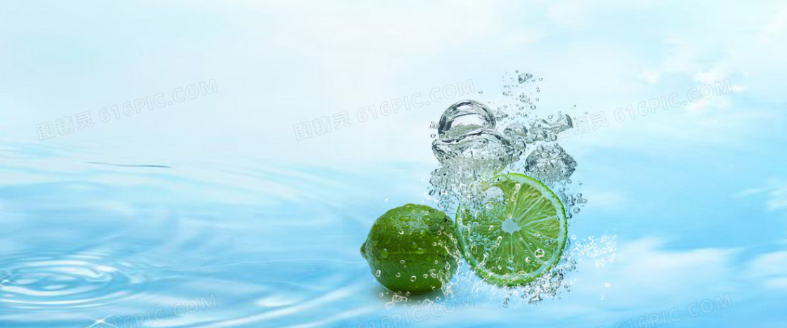 淘宝电商化妆品护肤品面膜清新柠檬水珠背景banner